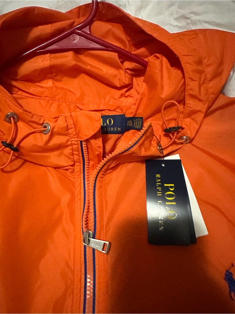 Ralph Lauren Orange Hooded Windbreaker with Blue Pony